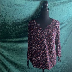 Floral 3/4 sleeve button up blouse